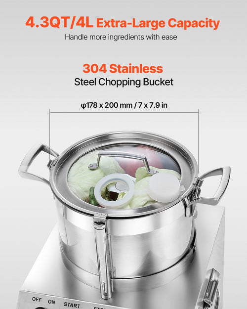 Food Processor Vegetable Chopper 4.3 Quart F ood-G rade Stainless Steel Blender EasyOptionXY LLC