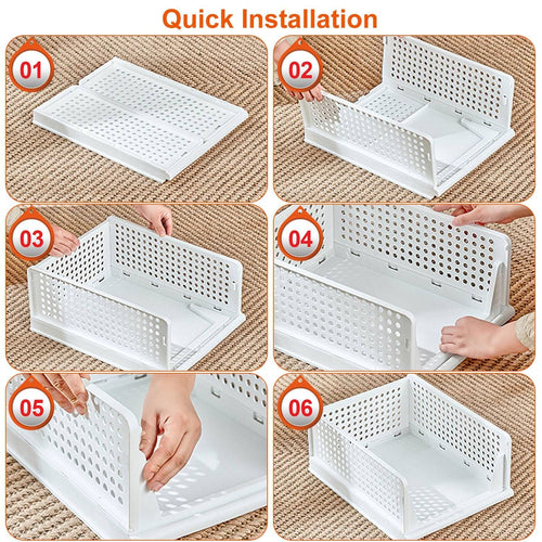 4 Packs Plastic Storage Box Closet Organizer Foldable Storage Bin Stackable Drawer with Slide Rail Push-Pull Storage Basket for Living Room Bedroom Wardrobe White EasyOptionXY LLC