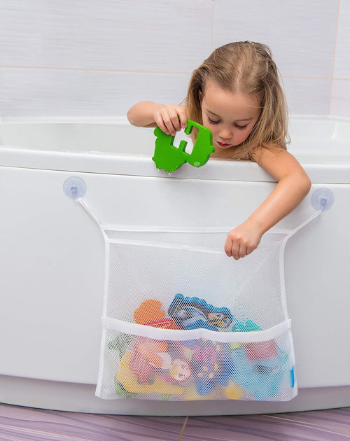 Bath Toy Organisers Set of 2 Large Size 14.16 x 19.67 in and 15.75 x 19.68 in Storage Net Bags for Baby Bathtub Toys 4 Strong Suction Cups Bathroom Shower Caddy Holder Multi Use for Kids Toddlers