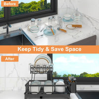 Dish Drying Rack with Drainboard Detachable 2-Tier Dish Rack Drainer Organizer Set with Utensil Holder Cup Rack Swivel Spout for Kitchen Counter EasyOptionXY LLC