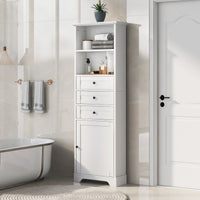 White Tall Storage Cabinet with 3 Drawers and Adjustable Shelves for Bathroom, Kitchen and Living Room, MDF Board with Painted Finish EasyOptionXY LLC