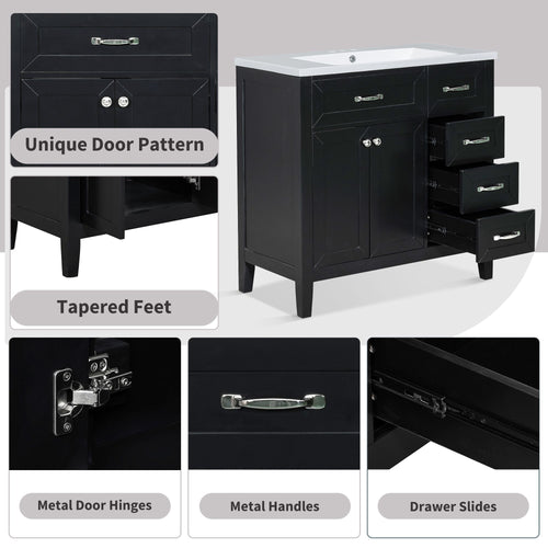 36\" Bathroom Vanity with Sink Combo, Black Bathroom Cabinet with Drawers, Solid Frame and MDF Board EasyOptionXY LLC