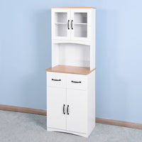 Wooden Kitchen Cabinet White Pantry Room Storage Microwave Cabinet with Framed Glass Doors and Drawer EasyOptionXY LLC