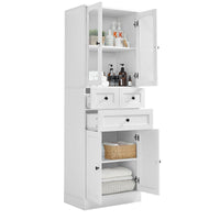 Tall Bathroom Storage Cabinet, Cabinet with Four Doors and Drawers, Adjustable Shelf, MDF Board EasyOptionXY LLC
