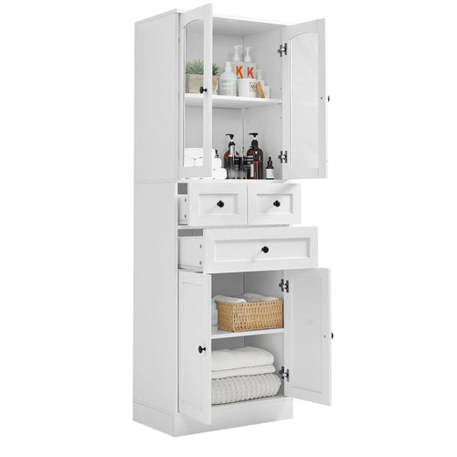 Tall Bathroom Storage Cabinet, Cabinet with Four Doors and Drawers, Adjustable Shelf, MDF Board EasyOptionXY LLC