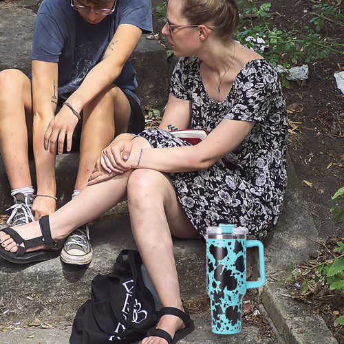 40oz 5D cowprint Insulated Tumbler With Handle And Straw Lid Portable Large Capacity water bottle, Heat preservation,304 Stainless Steel Cup For Outdoor Sports, Travel & Camping Birthday Gift EasyOptionXY LLC