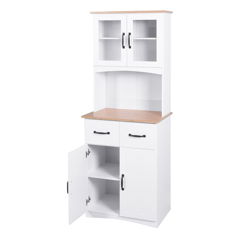 Wooden Kitchen Cabinet White Pantry Room Storage Microwave Cabinet with Framed Glass Doors and Drawer EasyOptionXY LLC