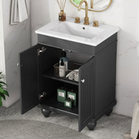 24" Modern Sleek Bathroom Vanity Elegant Ceramic Sink with Solid Wood Frame, Adjustable Shelf EasyOptionXY LLC