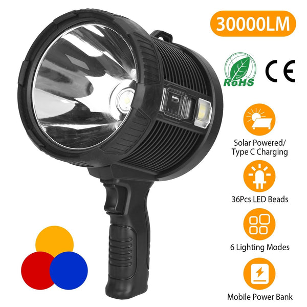 30000LM Rechargeable LED Searchlight IPX6 Waterproof Portable Handheld Spotlight EasyOptionXY LLC