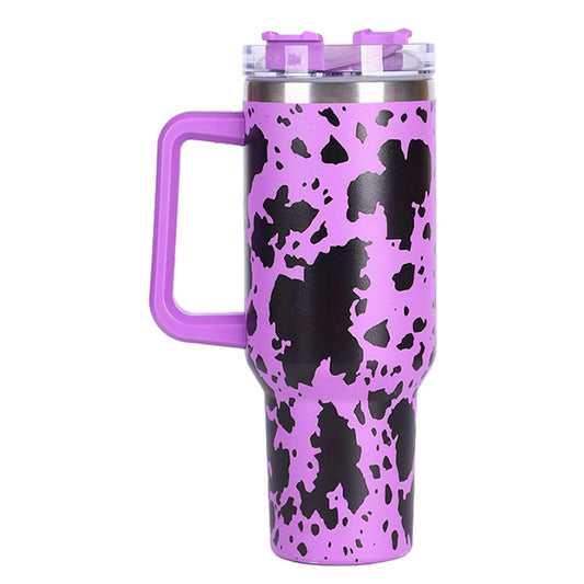 40oz 5D cowprint Insulated Tumbler With Handle And Straw Lid Portable Large Capacity water bottle, Heat preservation,304 Stainless Steel Cup For Outdoor Sports, Travel & Camping Birthday Gift EasyOptionXY LLC