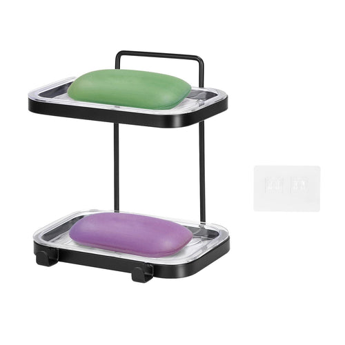 Soap Dish Soap Bar Holder Square Soap Rack Wall Mounted S Bar Shower Bathroom Self with 2 Hooks EasyOptionXY LLC