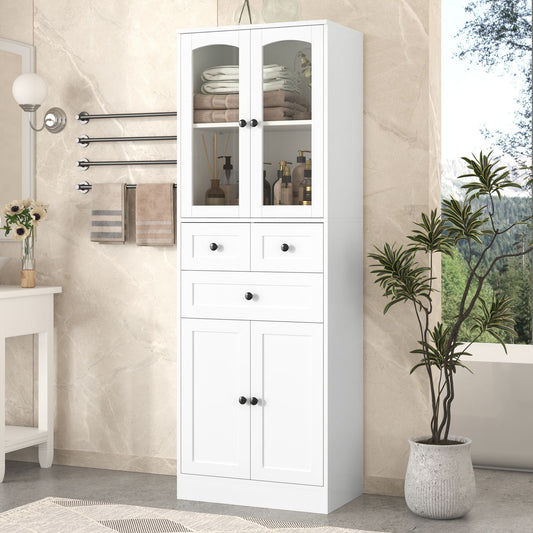 Tall Bathroom Storage Cabinet, Cabinet with Four Doors and Drawers, Adjustable Shelf, MDF Board EasyOptionXY LLC