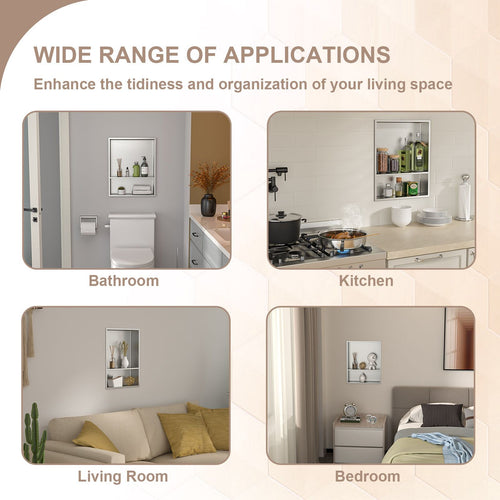 Brushed Stainless Steel Wall Shower  Niche , Double Recessed Shower Shelf for Bathroom EasyOptionXY LLC