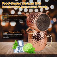 4Pcs Moscow Mule Mugs 18OZ Copper Plating Cocktail Cup Set With Straws Stainless Steel Lining Hammered Cups For Wine Beer Cocktail Cold Drinks EasyOptionXY LLC