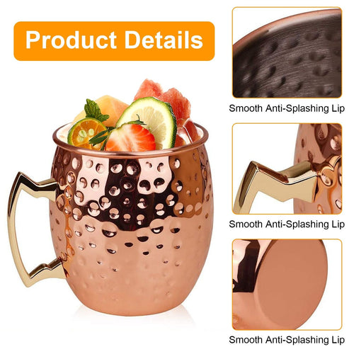 4Pcs Moscow Mule Mugs 18OZ Copper Plating Cocktail Cup Set With Straws Stainless Steel Lining Hammered Cups For Wine Beer Cocktail Cold Drinks EasyOptionXY LLC