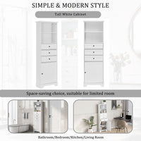 White Tall Storage Cabinet with 3 Drawers and Adjustable Shelves for Bathroom, Kitchen and Living Room, MDF Board with Painted Finish EasyOptionXY LLC