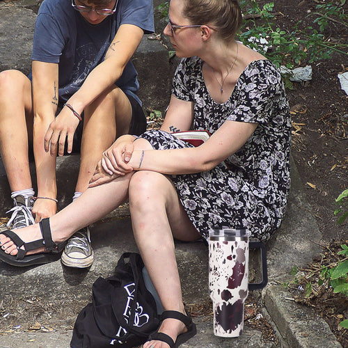 40oz 5D cowprint Insulated Tumbler With Handle And Straw Lid Portable Large Capacity water bottle, Heat preservation,304 Stainless Steel Cup For Outdoor Sports, Travel & Camping Birthday Gift EasyOptionXY LLC