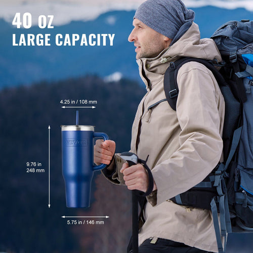 40 oz Insulated Water Bottle Stainless Steel Coffee Cup Handheld Blue EasyOptionXY LLC