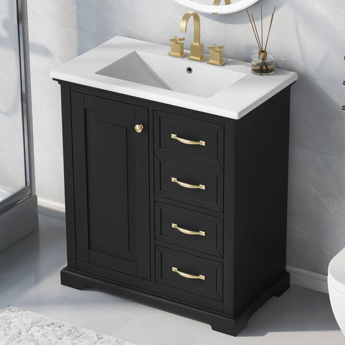 30" Bathroom Vanity with Sink, One Package, Bathroom Cabinet with Drawers, Solid Frame and MDF Board EasyOptionXY LLC