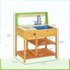Outsunny Mud Kitchen Outdoor Kitchen Playset for Kids Wooden with Realistic Play Kitchen Toys, Faucet and Sink, Storage Shelves, Gift for Girls and Boys Aged 3-8 Years Old
