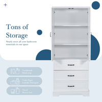 Tall Bathroom Storage Cabinet,Cabinet with Two Doors and Drawers,Adjustable Shelf,MDF Board,White EasyOptionXY LLC