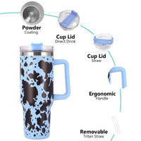 40oz 5D cowprint Insulated Tumbler With Handle And Straw Lid Portable Large Capacity water bottle, Heat preservation,304 Stainless Steel Cup For Outdoor Sports, Travel & Camping Birthday Gift EasyOptionXY LLC