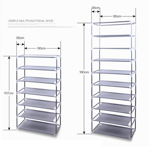 Room-saving 10-Layers 9 Lattices Non-woven Fabric Shoe Rack Black