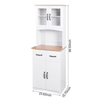 Wooden Kitchen Cabinet White Pantry Room Storage Microwave Cabinet with Framed Glass Doors and Drawer EasyOptionXY LLC