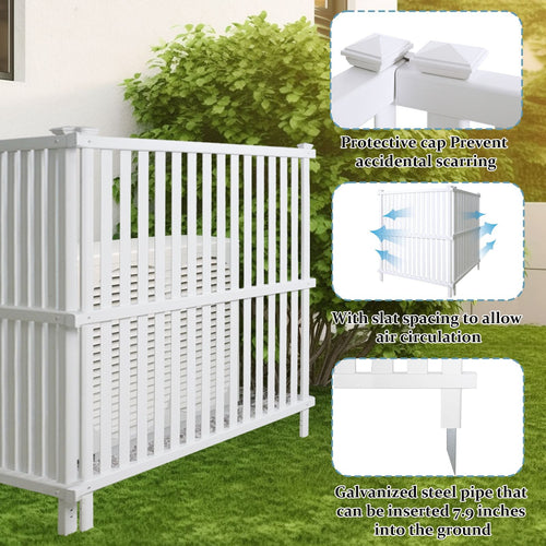 Air Conditioner Fence, Trash Can Vinyl Privacy Fence White Panel for Outside, Outdoor Pool Equipment Enclosure with Metal Stakes, (2-Pack) EasyOptionXY LLC