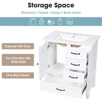 30" Bathroom Vanity with Sink, Bathroom Cabinet with A Door, Three Drawers, Solid Wood Legs & MDF Board, Adiustable Foot Pads, White EasyOptionXY LLC