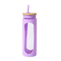 Glass Water Tumble Straw Silicone Bamboo Lids Iced Coffee Cup Bottle Reusable EasyOptionXY LLC