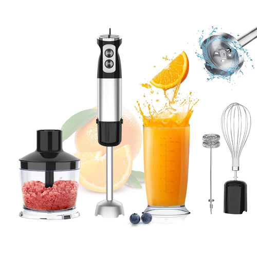1000W 5 In 1 Immersion Hand Blender Stainless Steel Hand Mixer with 12 Speeds Turbo Mode Food Processor with 20Oz Beaker 17Oz Chopper Whisk Milk Frother EasyOptionXY LLC