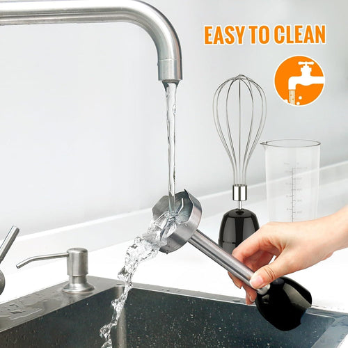 Immersion Blender Handheld, 1100W 5-in-1 Multi-Purpose Hand Blender, 12-Speed Stick Blender, 600ml Beaker, 500ml Chopper, Egg Whisk, Milk Frother, Black EasyOptionXY LLC