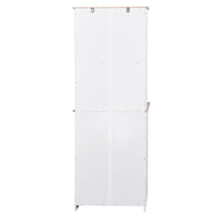 Wooden Kitchen Cabinet White Pantry Room Storage Microwave Cabinet with Framed Glass Doors and Drawer EasyOptionXY LLC