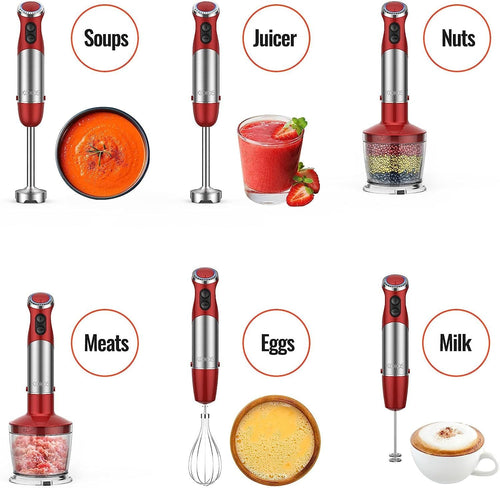 KOIOS 5-in-1 Hand Immersion Blender, 1000W 12 Speed with Turbo Mode Handheld Blender, Copper Motor Stainless Steel Blade Stick Blender,600ml Mixing Beaker,500ml Food Processor, Whisk, Milk Frother EasyOptionXY LLC