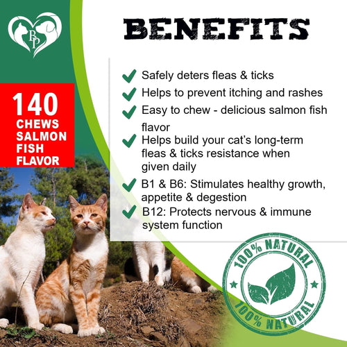 Flea and Tick Prevention Chewable Pills for Cats Revolution Oral Flea Treatment for Pets Pest Control & Natural Defense Chewables Small Tablets Salmon Fish Taste EasyOptionXY LLC