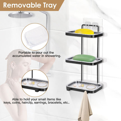 Soap Dish Soap Bar Holder Square Soap Rack Wall Mounted S Bar Shower Bathroom Self with 2 Hooks EasyOptionXY LLC