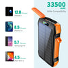 Portable Charger, Solar Power Bank 33500mAh Fast Charging, Solar Battery Pack with Waterproof 6W Bright Flashlight for iPhone S amsung Tablet