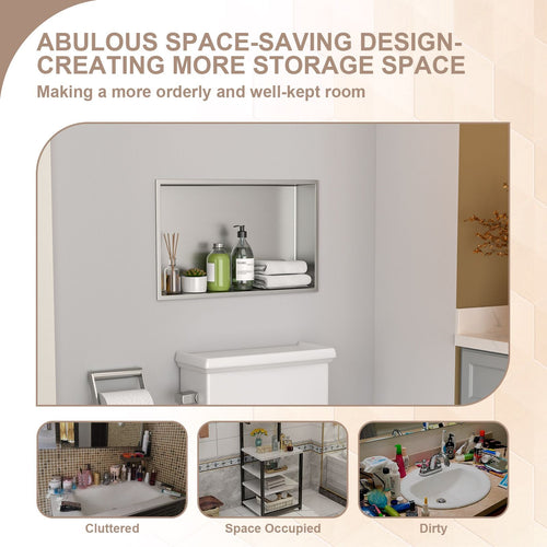 Brushed Stainless Steel Wall Shower  Niche , Double Recessed Shower Shelf for Bathroom EasyOptionXY LLC