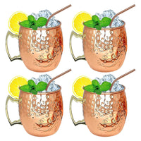 4Pcs Moscow Mule Mugs 18OZ Copper Plating Cocktail Cup Set With Straws Stainless Steel Lining Hammered Cups For Wine Beer Cocktail Cold Drinks EasyOptionXY LLC