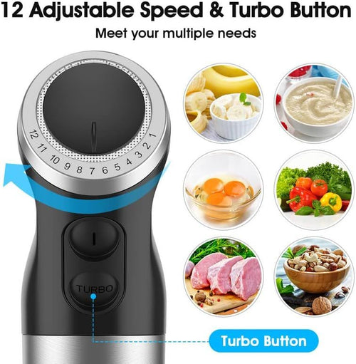 KOIOS Immersion Blender Handheld, 1000W 12-Speed 5 in 1 Hand Mixer Stick Blender with 304 Stainless Steel Blade, Food Processor, Beaker, Egg Whisk and Milk Frother,B PA-F ree, for Smoothies Baby Food EasyOptionXY LLC