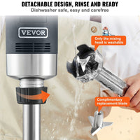 VEVOR Commercial Immersion Blender, 750W 16" Heavy Duty Hand Mixer, Variable Speed Kitchen Stick Mixer with 304 Stainless Steel Blade, Multi-Purpose Portable Mixer for Soup, Smoothie, Puree, Baby Food EasyOptionXY LLC