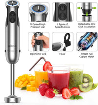 KOIOS Immersion Hand Blender, 5-in-1 Hand Blender with Entire Stainless Steel Blender Shaft, Full Copper Motor, Built in 12 Speed Turbo Stick Blender, Handheld blender for Baby food, Smoothies, Soups