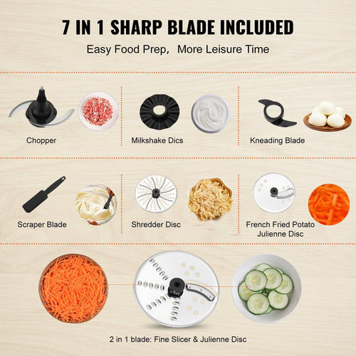 VEVOR Food Processor, 14-Cup Vegetable Chopper for Chopping, Mixing, Slicing, Puree, and Kneading Dough, 650 Watt Stainless Steel Blade Professional Electric Food Chopper, Easy Assembly & Clean, Gray