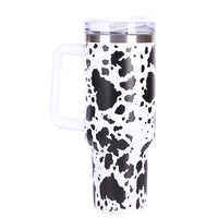 40oz 5D cowprint Insulated Tumbler With Handle And Straw Lid Portable Large Capacity water bottle, Heat preservation,304 Stainless Steel Cup For Outdoor Sports, Travel & Camping Birthday Gift EasyOptionXY LLC