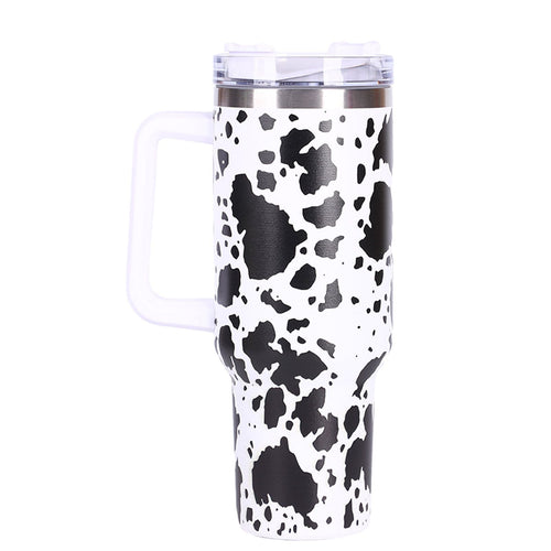 40oz 5D cowprint Insulated Tumbler With Handle And Straw Lid Portable Large Capacity water bottle, Heat preservation,304 Stainless Steel Cup For Outdoor Sports, Travel & Camping Birthday Gift EasyOptionXY LLC