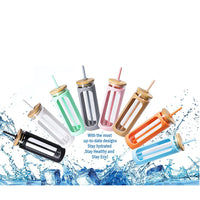 Glass Water Tumble Straw Silicone Bamboo Lids Iced Coffee Cup Bottle Reusable EasyOptionXY LLC