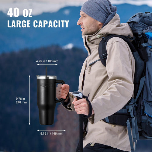 40 oz Insulated Water Bottle Stainless Steel Coffee Cup Handheld Black EasyOptionXY LLC