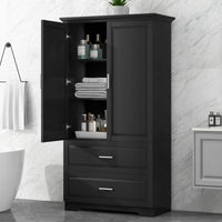 Tall Bathroom Storage Cabinet, Cabinet with Two Doors and Drawers, Adjustable Shelf, MDF Board EasyOptionXY LLC