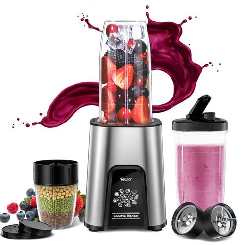 VEWIOR 1000W Smoothie Blender for Shakes and Smoothies; 11 Pieces Personal Blender for Kitchen; 2*23oz+10oz Blender Cups with To-Go Lids for Fruit Vegetables; Beans; Nuts; Spices(shipment from FBA) EasyOptionXY LLC